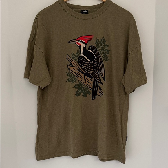 Hooke Light Brown Graphic T-Shirt with Woodpecker Design Large - Picture 1 of 5